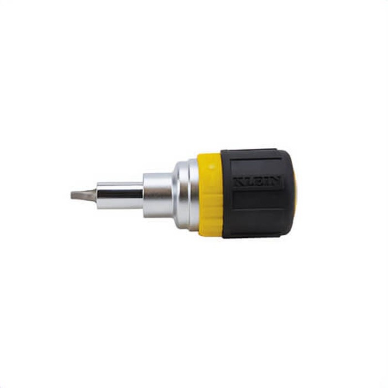 Klein 32594 Multi-Bit Screwdriver, 6-in-1 Stubby Ratchet, Imperial, Phillips/Slotted/Square Bit, 3-1/2 in OAL