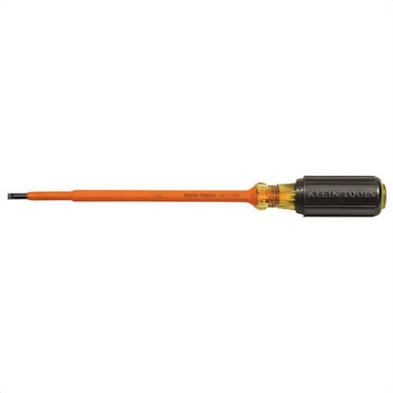 Klein 601-7-INS Screwdriver, 3/16 in Cabinet Point, Steel Shank, 10-3/4 in OAL, Plastic Handle, Black Oxide, ASTM F1505