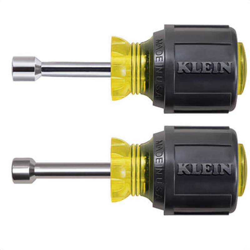 Klein 610M Stubby Magnetic Nut Driver Set, 1/4 to 5/16 in, 2 pcs, 3-1/2 in OAL, Cushion Grip Handle, Steel