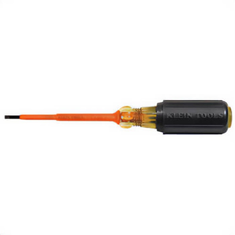 Klein 612-4-INS Screwdriver, 1/8 in Cabinet Point, Steel Shank, 7-3/4 in OAL, Plastic Handle, Black Oxide, ASTM F1505