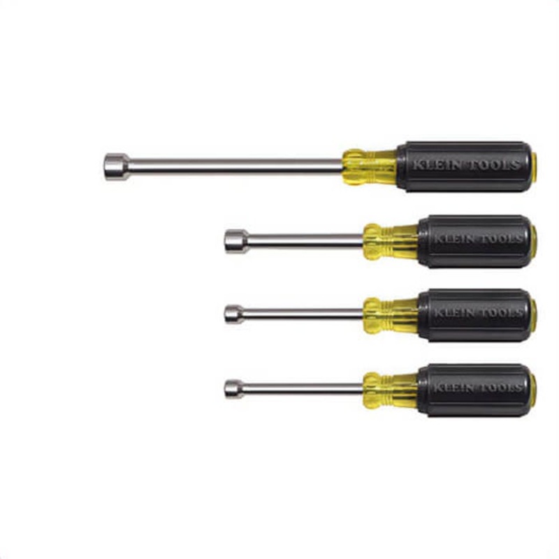 Klein 633 Nut Driver Set, 1/4 to 9/16 in, 4 pcs, 6-3/4 in OAL, Cushion Grip Handle, Polished Chrome