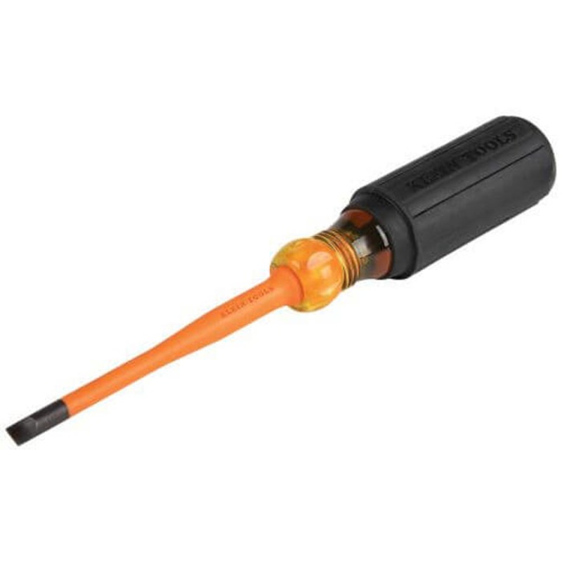 Klein 6924INS Slim-Tip Screwdriver, 1/4 in Cabinet Point, 8.31 in OAL, Rubber Handle, ASTM F-1505-16, IEC 60900:2018