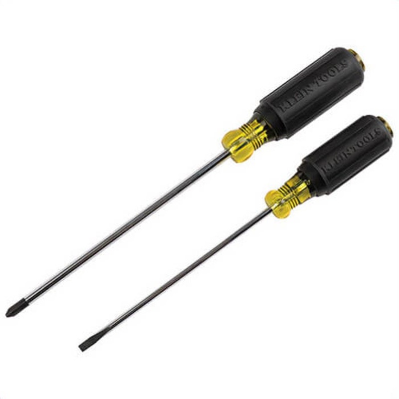 Klein 85742 Precision Screwdrivers, 2 pc, ASME/ANSI, Steel/Rubber Handle, Chrome
