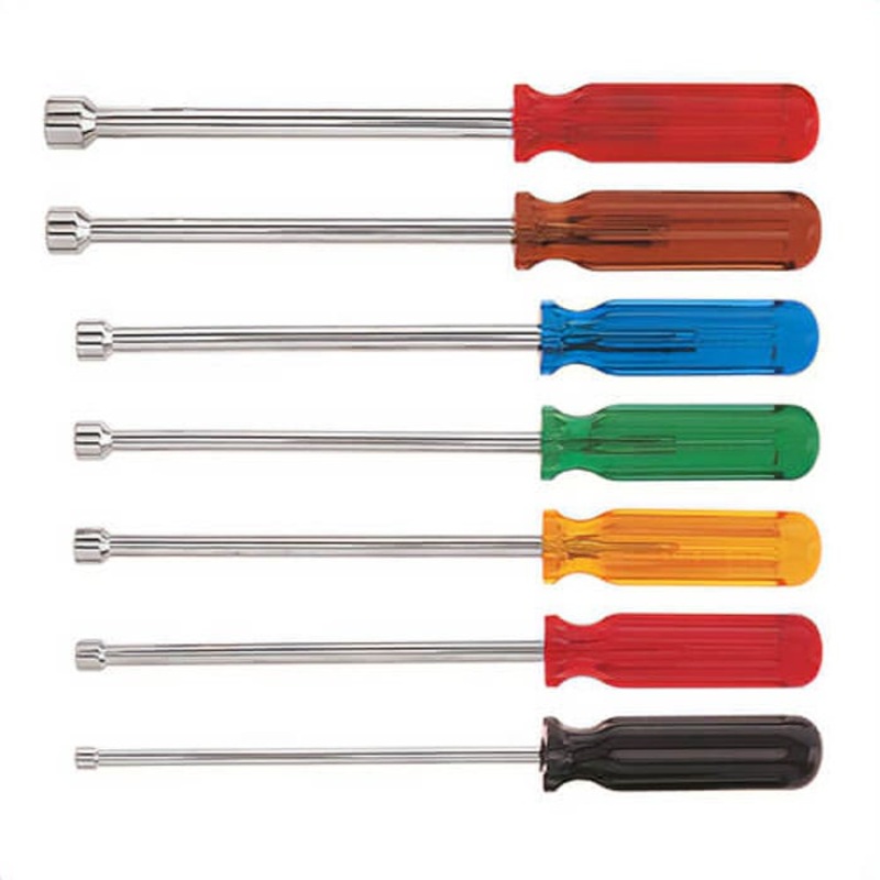 Klein 89904 Nut Driver Set, 3/16 to 1/2 in, 7 pcs, 10 in OAL, Cushion Grip Handle, Plastic/Steel, Polished Chrome, ASME Specified