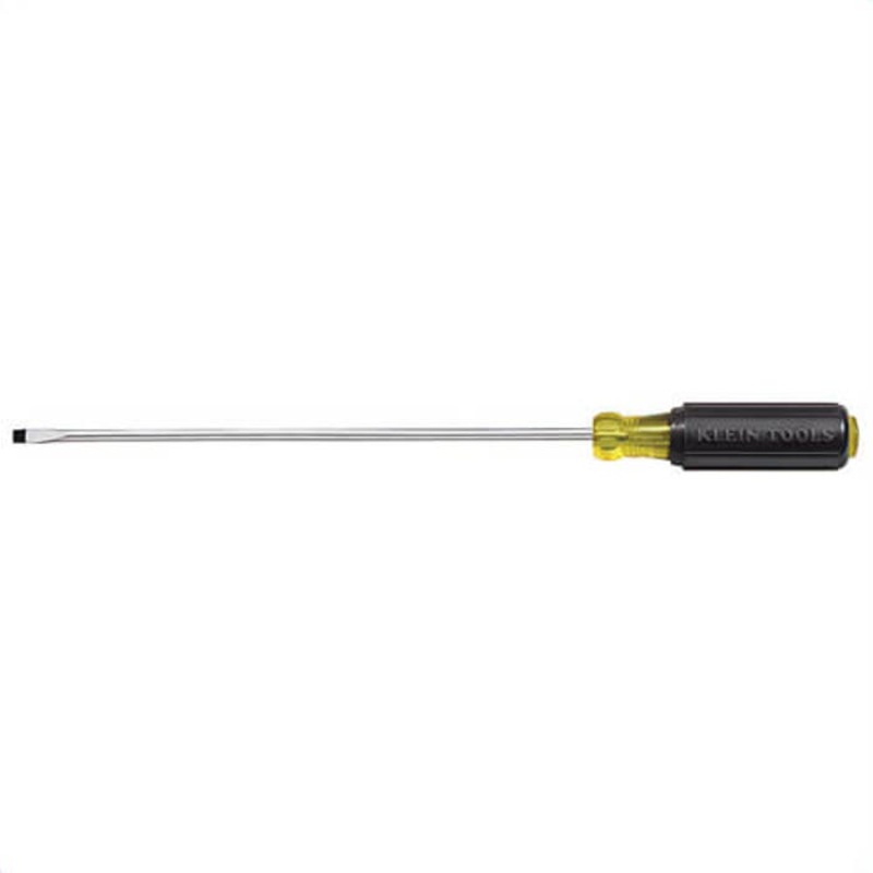 Klein Cushion-Grip 608-8 Miniature Screwdriver, 1/8 in Cabinet Point, Steel Shank, 10-3/4 in OAL, Acetate Handle, Polished Chrome, ANSI/ASME Specified
