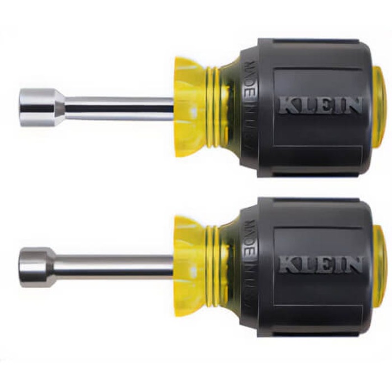 Klein Cushion-Grip 610 Nut Driver Set, 2 pcs, 3-1/2 in OAL, Cushion Grip Handle, Steel, Polished Chrome, ASME Specified