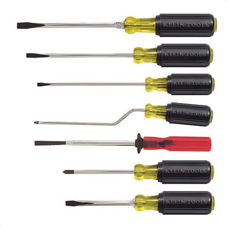 Klein Cushion-Grip 85077 Set, Imperial, 7 pc, Cabinet/Keystone/Phillips/Slotted Screwdriver Types Included