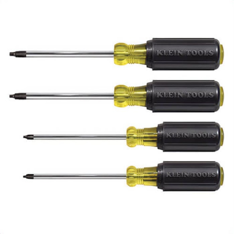 Klein Cushion-Grip 85664 Screwdriver Set, 4 pcs, ASME Specified, Steel/Acetate, Polished Chrome