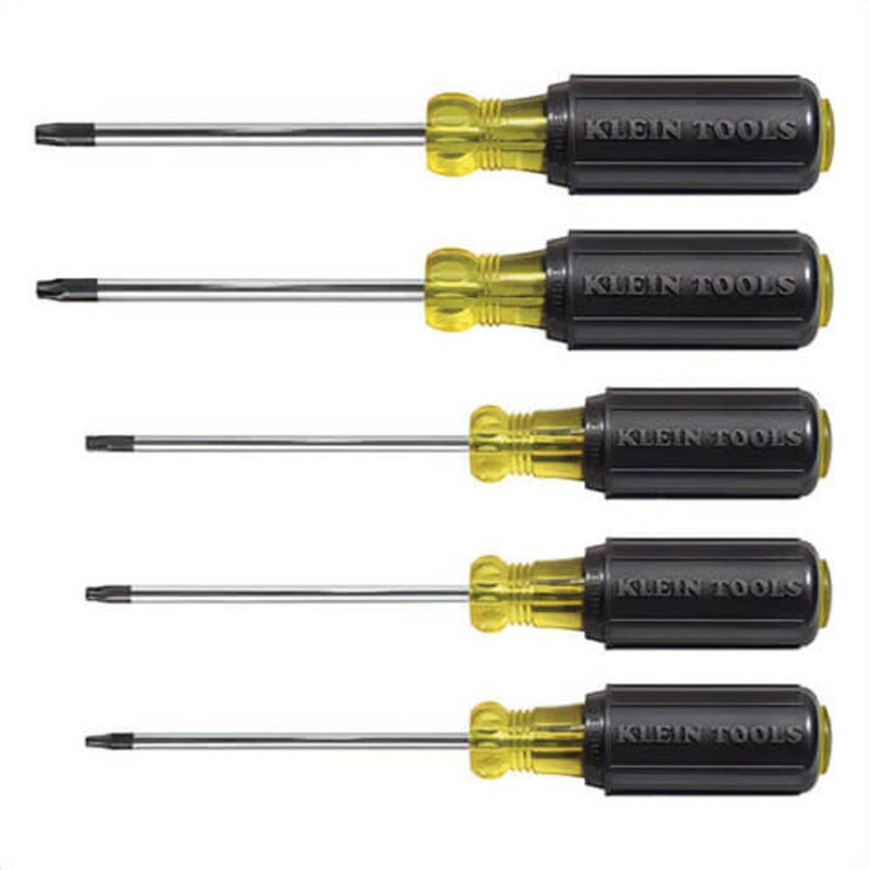 Klein Cushion-Grip Torx 19555 Screwdriver Imperial, 5 pc, Cushion Grip, Torx Screwdriver Types Included, Steel, Polished Chrome, Black/Yellow, 9 in L