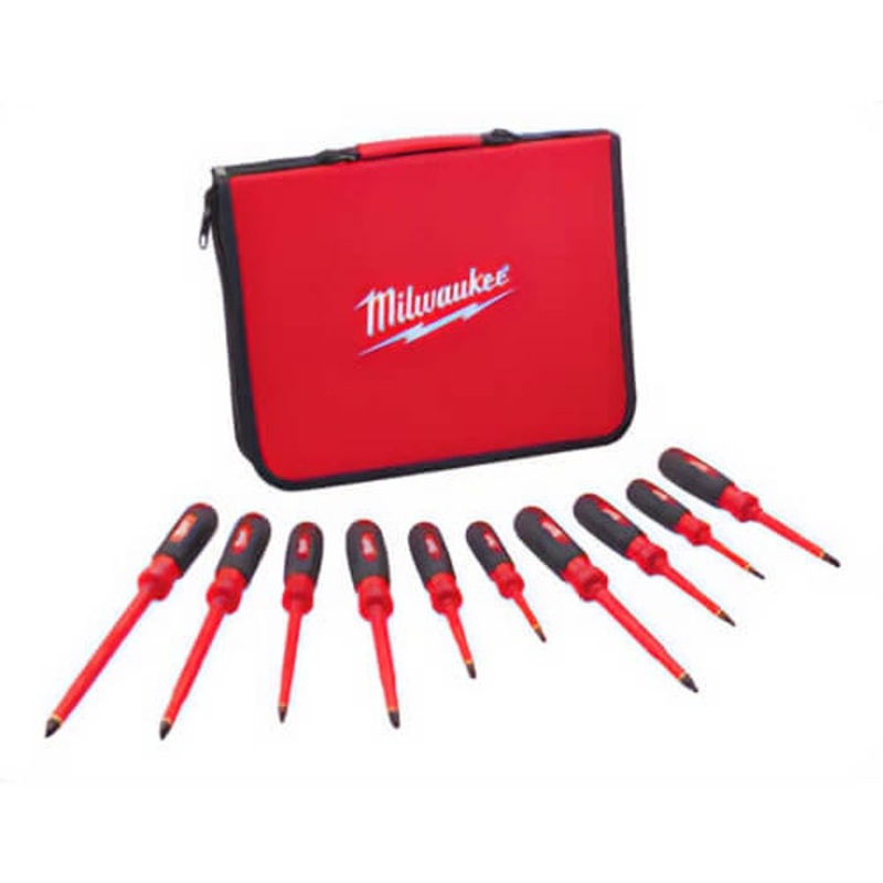 Milwaukee 48-22-2210 ECX Screwdriver Set, 10 pc, 1/4 to 3 in Drive, Polycarbonate Handle/Round Steel Shank, Straight Handle