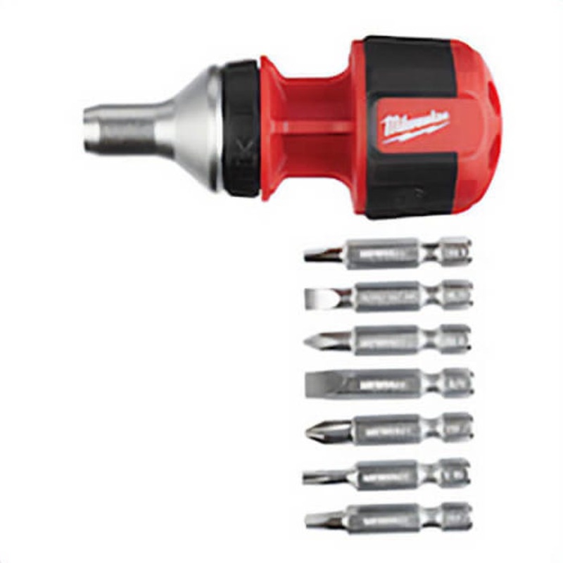 Milwaukee 48-22-2330 8-in-1 Compact General Purpose Ratcheting Multi-Bit Screwdriver, 8 pc, Ergonomic Handle, Steel