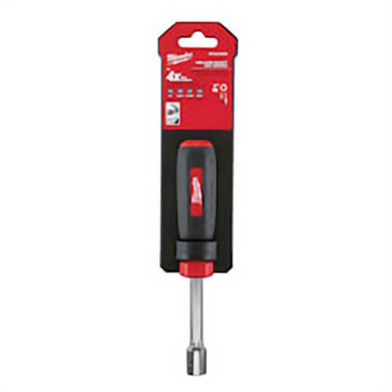 Milwaukee 48-22-2425 Nut Driver, 7/16 in, Hex/Hollow Shank, Black/Red Cushion Grip Handle, Polished Chrome