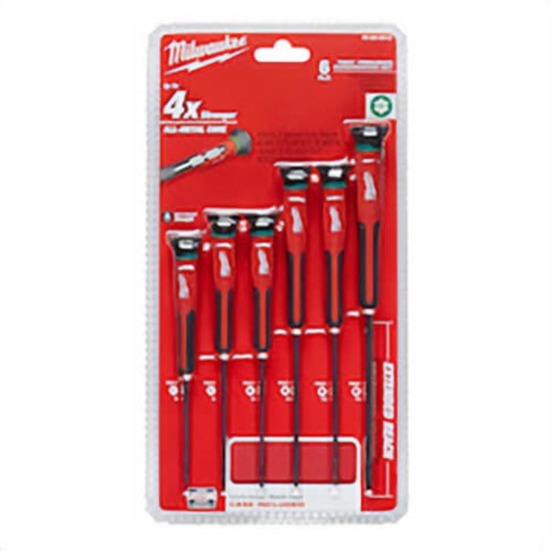 Milwaukee 48-22-2610 Screwdriver Set, 6 pc, Rubber/Steel, Polished Chrome