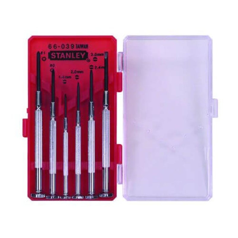 Stanley 66-039 Jeweler's Precision Screwdriver Set, Metric, 6 pc, Steel, Black Oxide Tipped/Chrome Plated