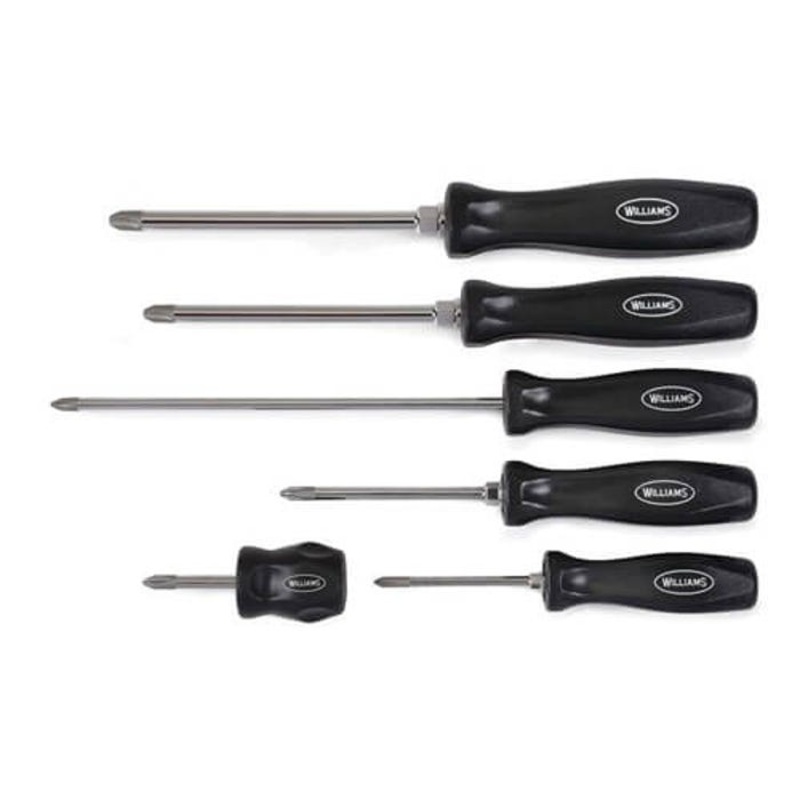 Williams Screwdriver Set, Premium, Imperial, 6 pc, Comfort Grip, Phillips Screwdriver Types Included, Alloy Steel, Polished Chrome