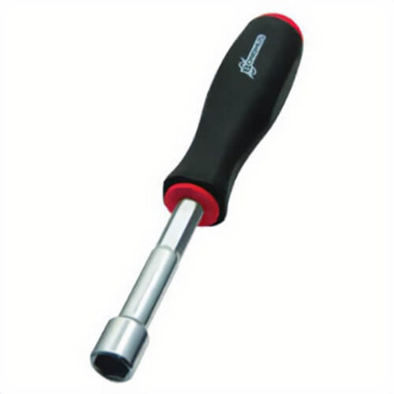 Bondhus 38476 Nut Driver, 10 mm, Hollow Shank, Red Anti-Roll/Ergonomic/Non-Slip Grip Handle, Polished Chrome