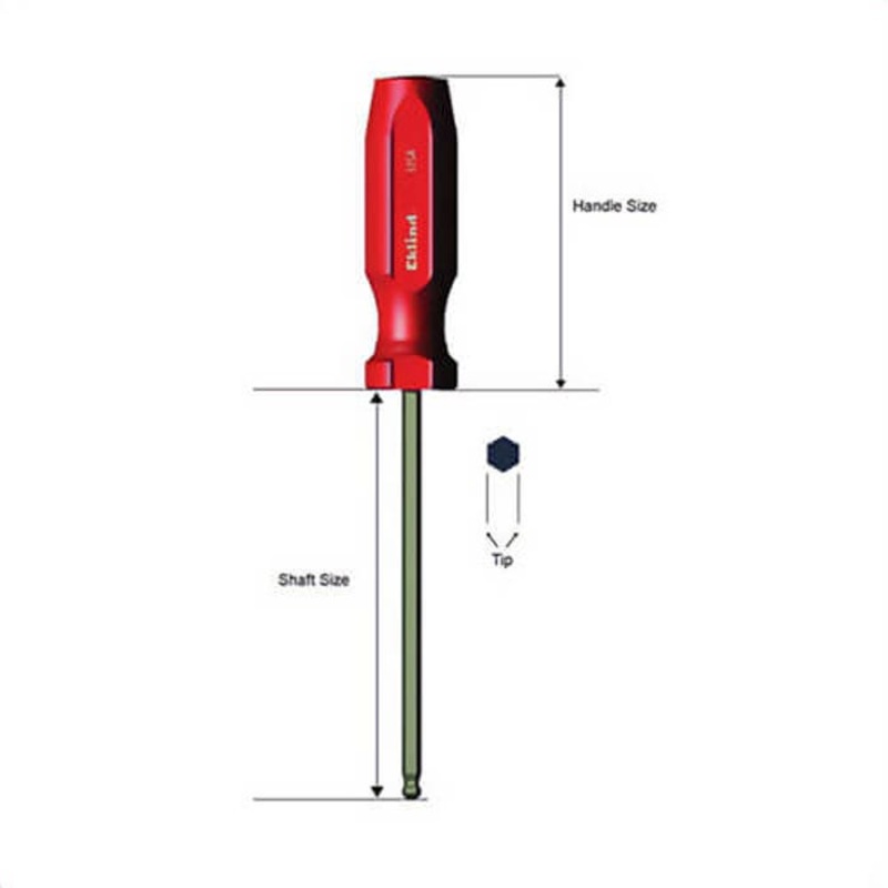 Eklind 91108 Screwdriver, 1/8 in Ball End/Hex Point, 7-15/16 in OAL, Acetate Handle, Black Oxide, ASME Specified, ANSI Specified