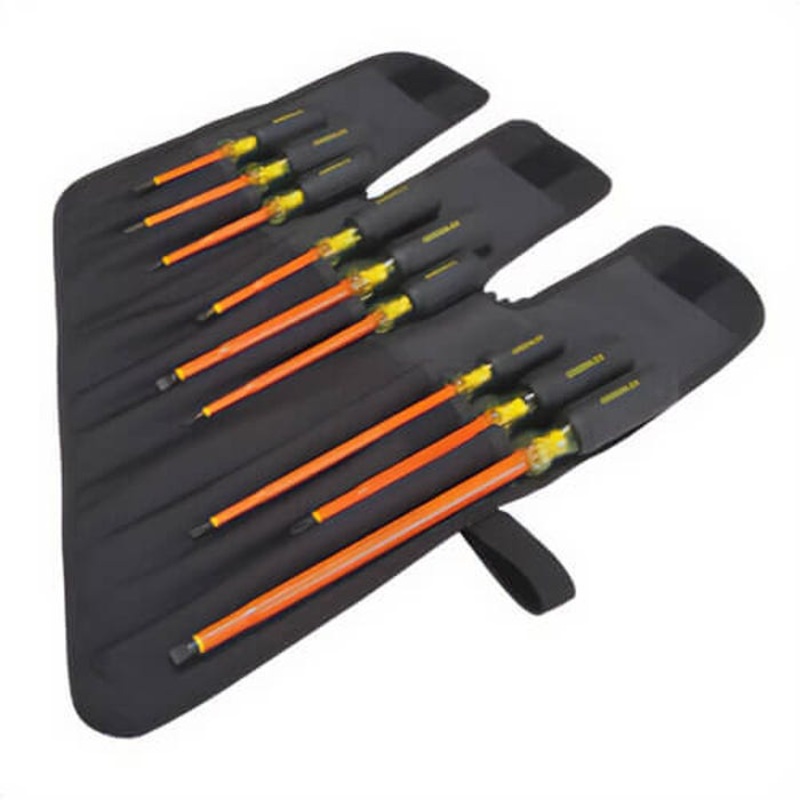 Greenlee 0153-01-INS Screwdriver Set, 9 pc, Acetate Handle/Steel Shank, Black Oxide, ASTM F1505