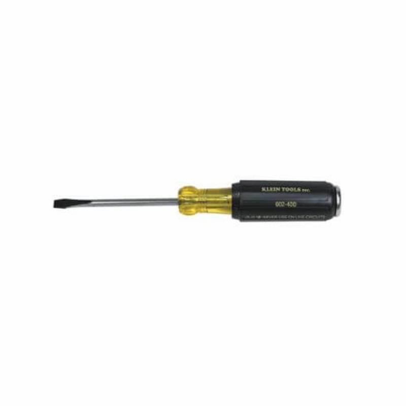 Klein 602-4DD Demolition Screwdriver, 1/4 in Cabinet Point, Metal Shank, 9 in OAL, Acetate Handle, Polished Chrome