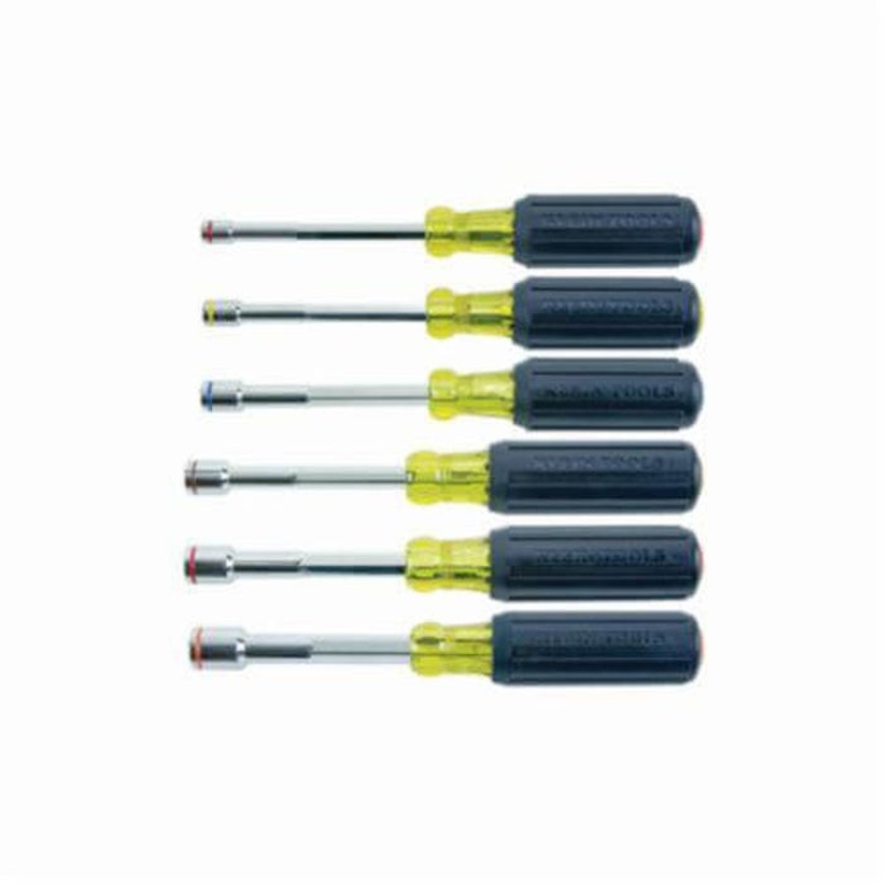 Klein 635-6 Heavy Duty Magnetic Nut Driver Set, 1/4 to 9/16 in, 6 pc, 9-1/8 to 9-11/16 in OAL, Cushion Grip Handle, Steel