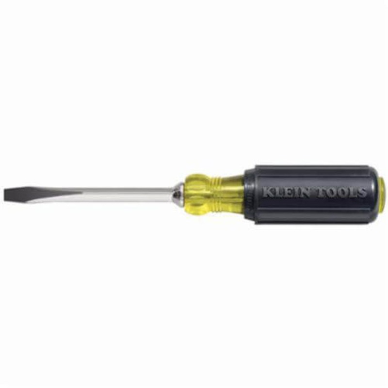 Klein Cushion-Grip 600-4 Heavy Duty Screwdriver, 1/4 in Keystone Point, Steel Shank, 8-11/32 in OAL, Acetate Handle, Polished Chrome