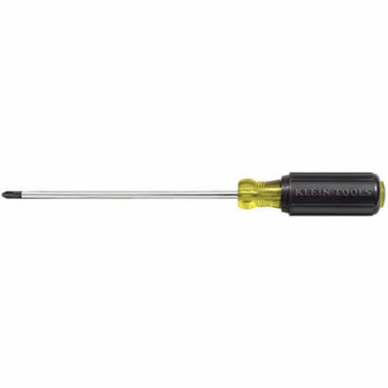 Klein Cushion-Grip 603-10 Screwdriver, #2 Phillips Point, Steel Shank, 14.313 in OAL, Rubber Handle, Polished Chrome