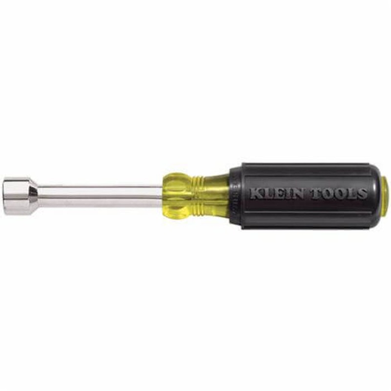 Klein Cushion-Grip 630-3/16 Nut Driver, 3/16 in, Hollow/Round Shank, Black/Yellow Cushion Grip Handle, Polished Chrome