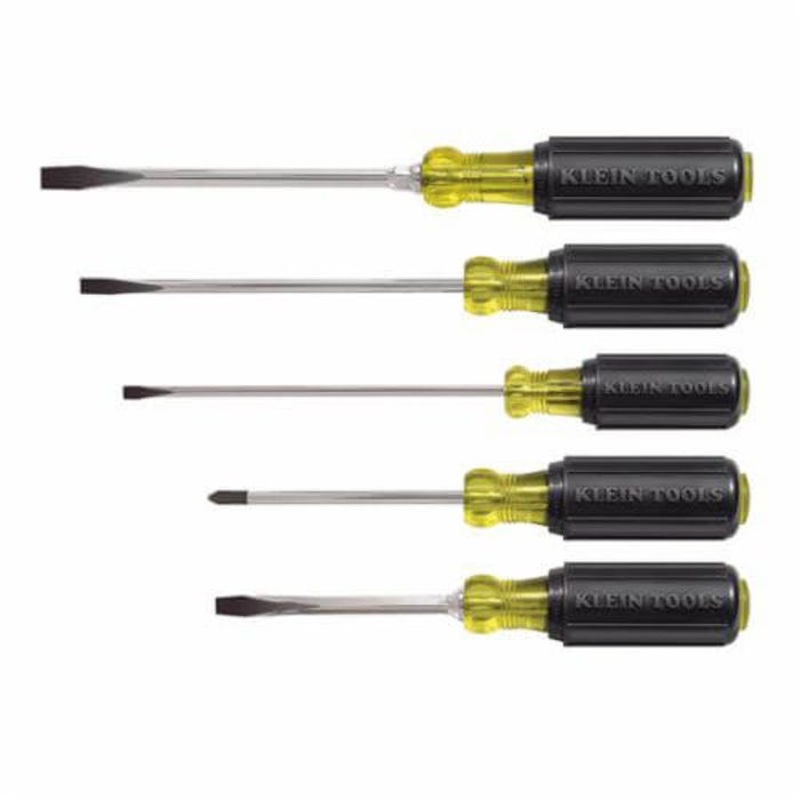 Klein Cushion-Grip 85075 Screwdriver Set, 5 pc, Steel/Acetate with Vinyl Grip Handle, Chrome Plated