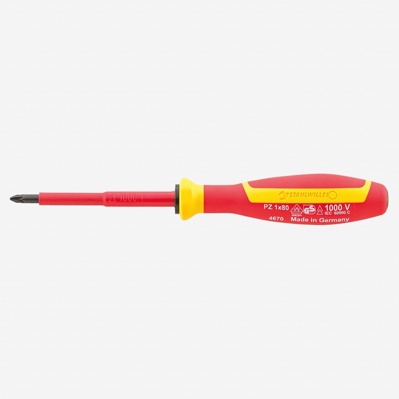 Stahlwille 4670 VDE DRALL+ Insulated Pozidriv Screwdriver, #0 x 60mm