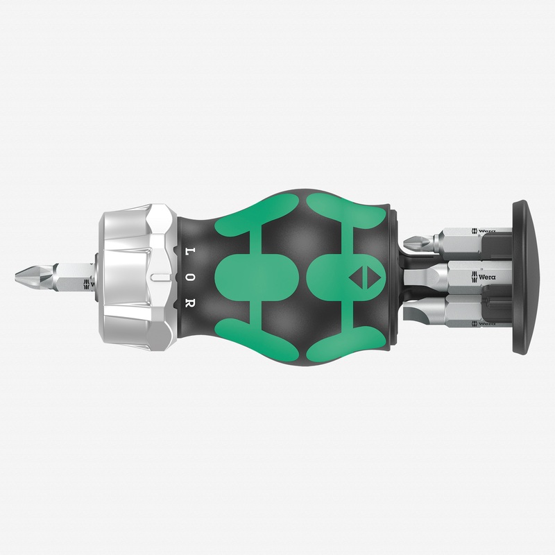 Wera 008886 Kraftform Kompakt RA 4 Ratcheting Stubby Screwdriver with Bit Storage, 6 Pieces