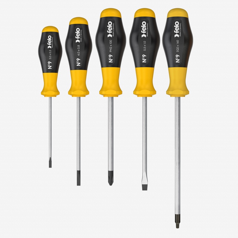 Felo No. 9 Slotted/Phillips/Square Screwdriver Set, 5 Pieces