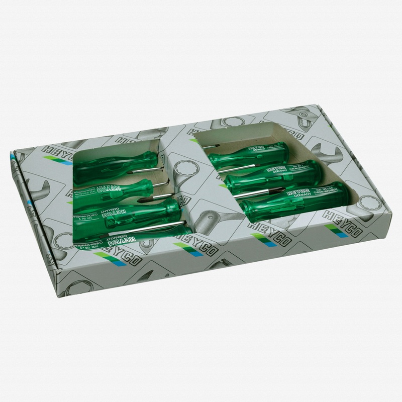 Heyco Pozidriv/Slotted Screwdriver Set with Acetate Handles, 7 Pieces