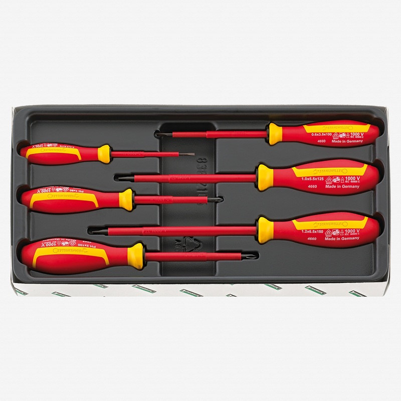 Stahlwille 4695 VDE Slotted and Phillips Screwdriver Set DRALL+, 6 Pieces