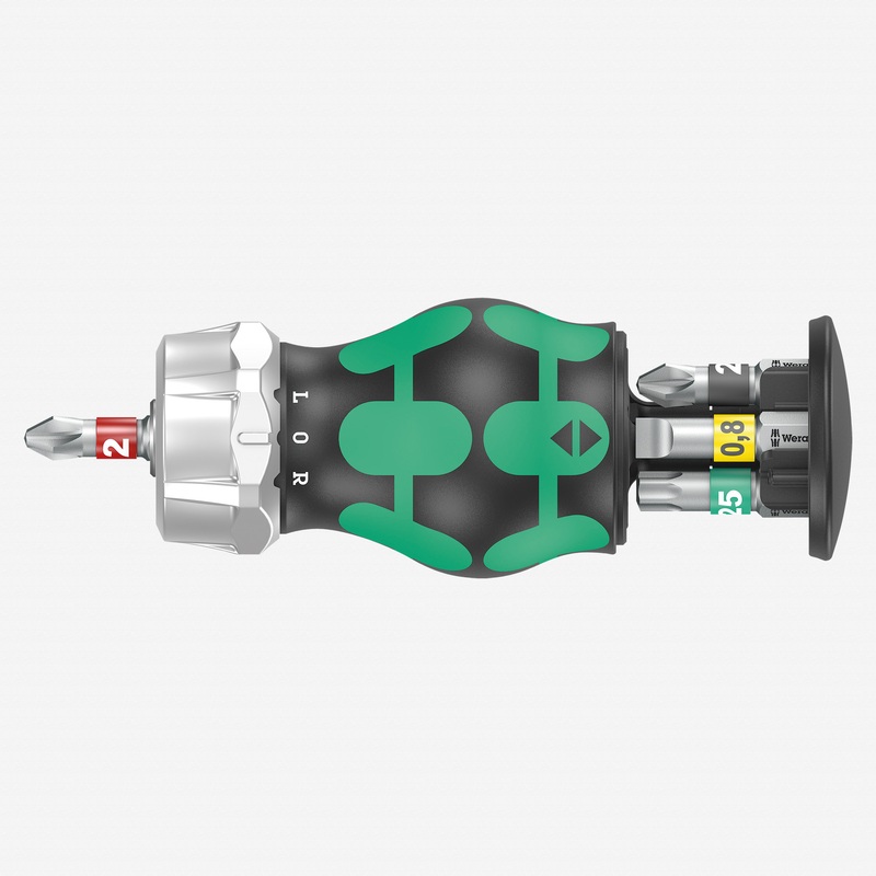 Wera 008884 Kraftform Kompakt RA 2 Ratcheting Stubby Screwdriver with Bit Storage, 6 Pieces