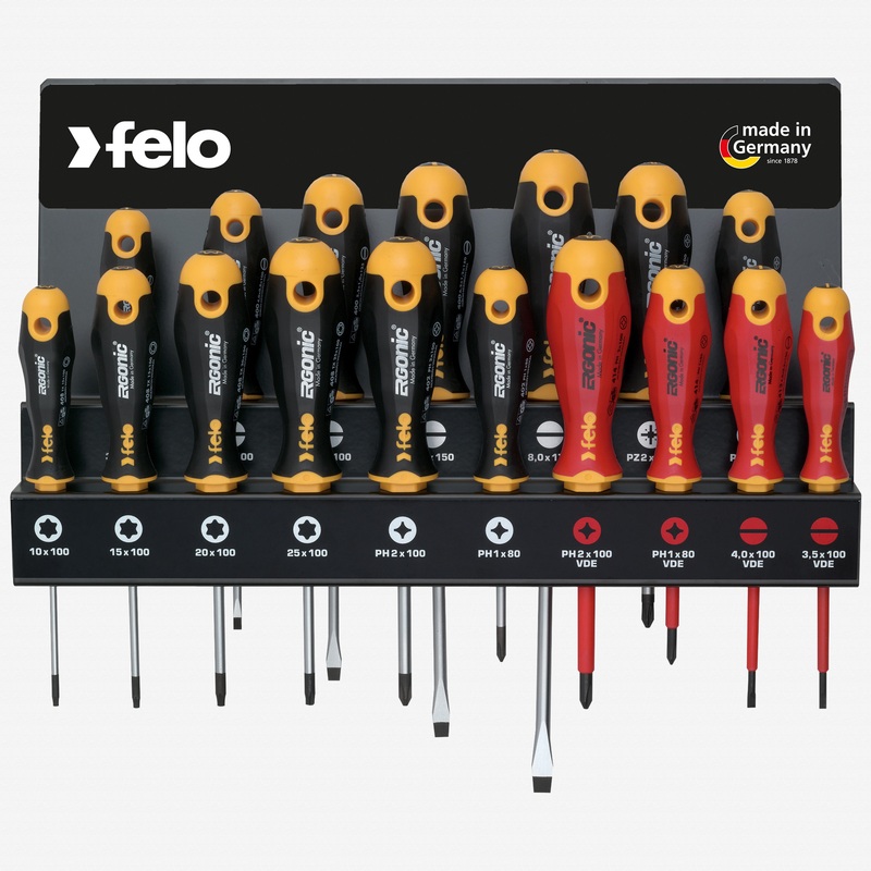 Felo Ergonic Slotted/Phillips/Pozidriv/Torx Screwdriver Set XXL with Rack, 17 Pieces