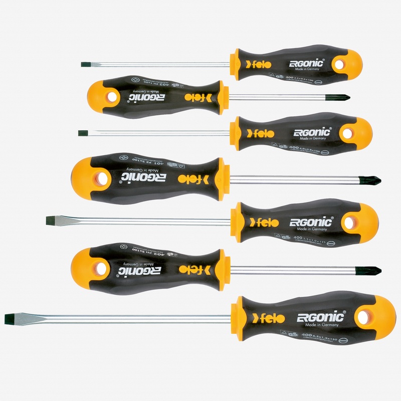 Felo Ergonic Slotted/Pozidriv/Phillips Screwdriver Set, 7 Pieces