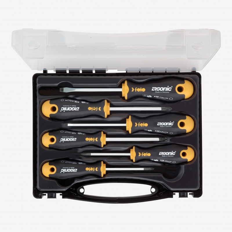 Felo Ergonic Slotted/Pozidriv/Phillips Screwdriver Set with Case, 6 Pieces