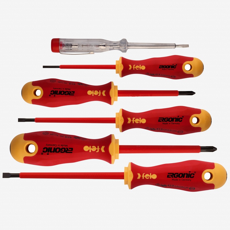 Felo Ergonic VDE Insulated Slotted/Phillips Screwdriver Set, 6 Pieces