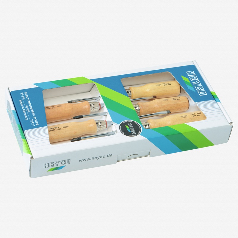 Heyco Phillips/Slotted Wooden Screwdriver Set #1, 6 Pieces