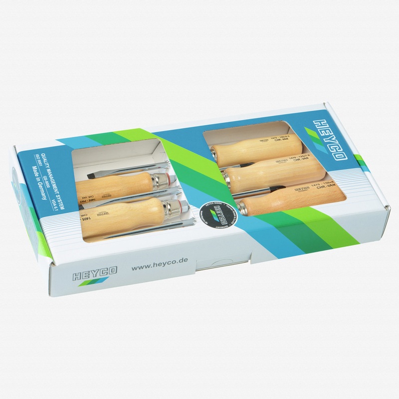 Heyco Phillips/Slotted Wooden Screwdriver Set #2, 6 Pieces
