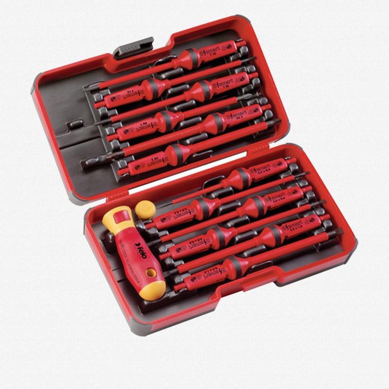 Felo E-Smart 14 Piece Set - Slotted, Phillips, Pozidriv, Torx Tip Insulated Blades with 2 Handles