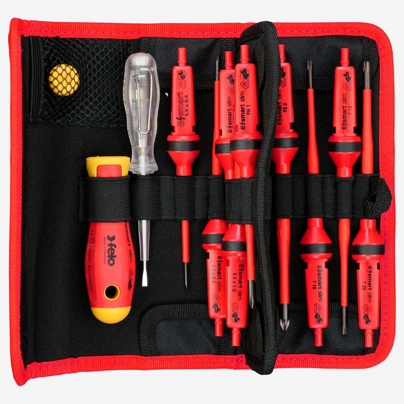 Felo E-smart Slim VDE Insulated Blade Set in Belt Bag, 13 Pieces