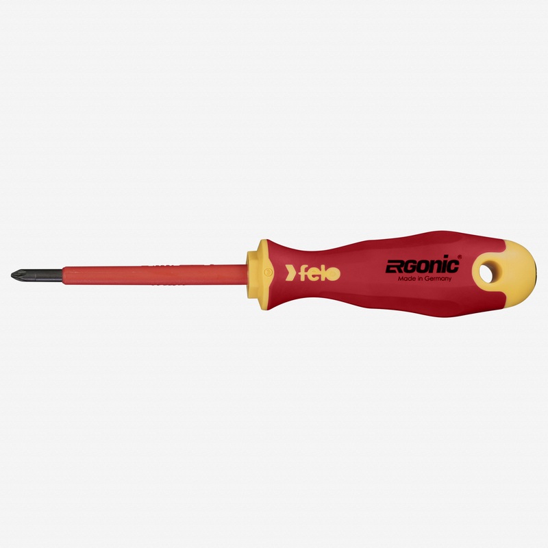 Felo VDE Insulated Pozidriv-Slotted Plus-Minus #1 Ergonic Screwdriver, 80 mm