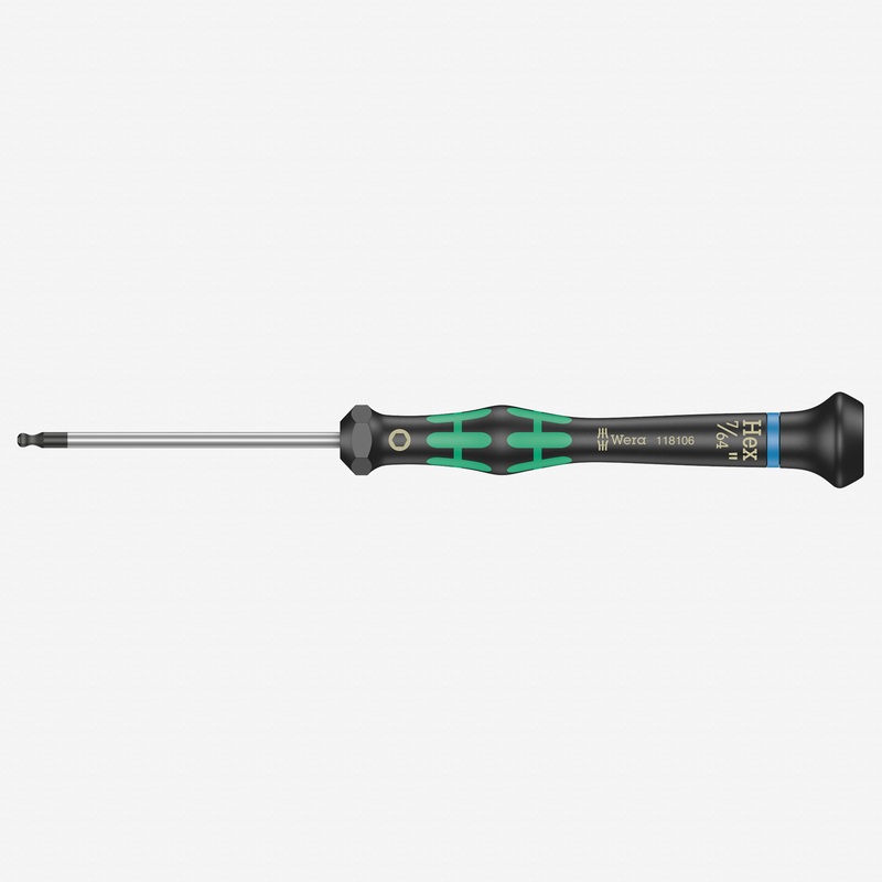 Wera 118106 7/64" x 60mm Kraftform Micro Ball End Hex Precision Screwdriver