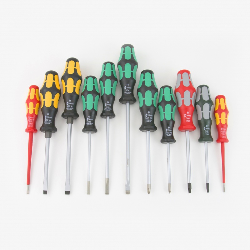 Wera 347106 Kraftform XXL 3 Slotted/Phillips/Square Screwdriver Set + Rack, 11 Pieces