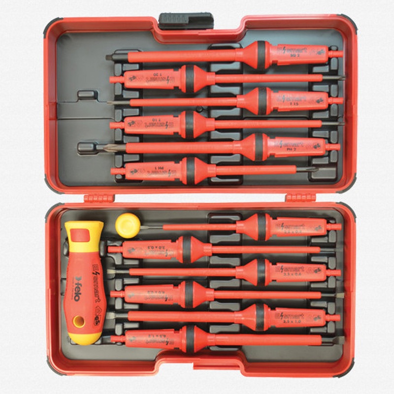 Felo E-Smart 14 piece Square 2 Set - Slotted, Phillips, Square, Torx Tip Insulated Blades with 2 Handles