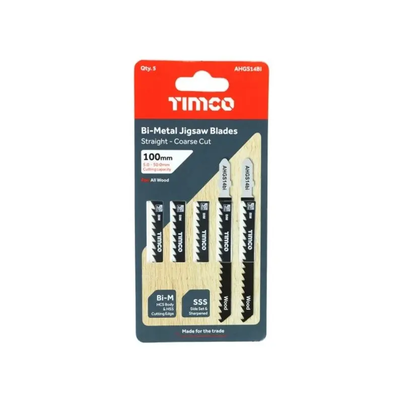 TIMCO Jigsaw Blades Wood Cutting Bi-Metal Blades - T144DF - Pack of 5 Pieces