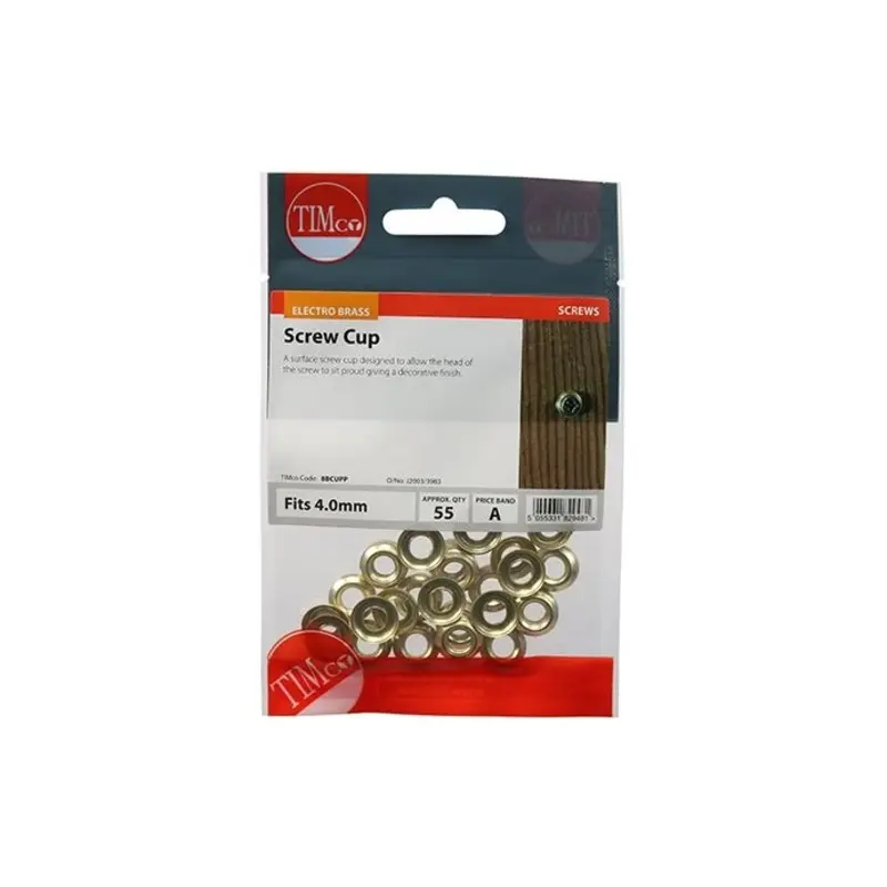 TIMCO Screw Cups Electro Brass - To fit 8 Gauge Screws - Pack of 55 Pieces
