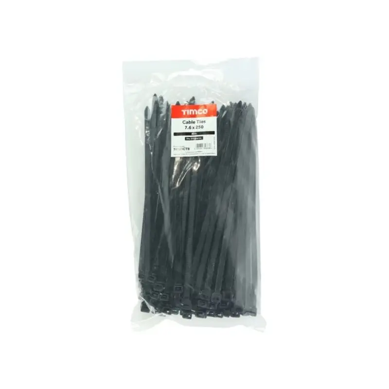 TIMCO Cable Ties Black - 7.6 x 250 - Pack of 100 Pieces
