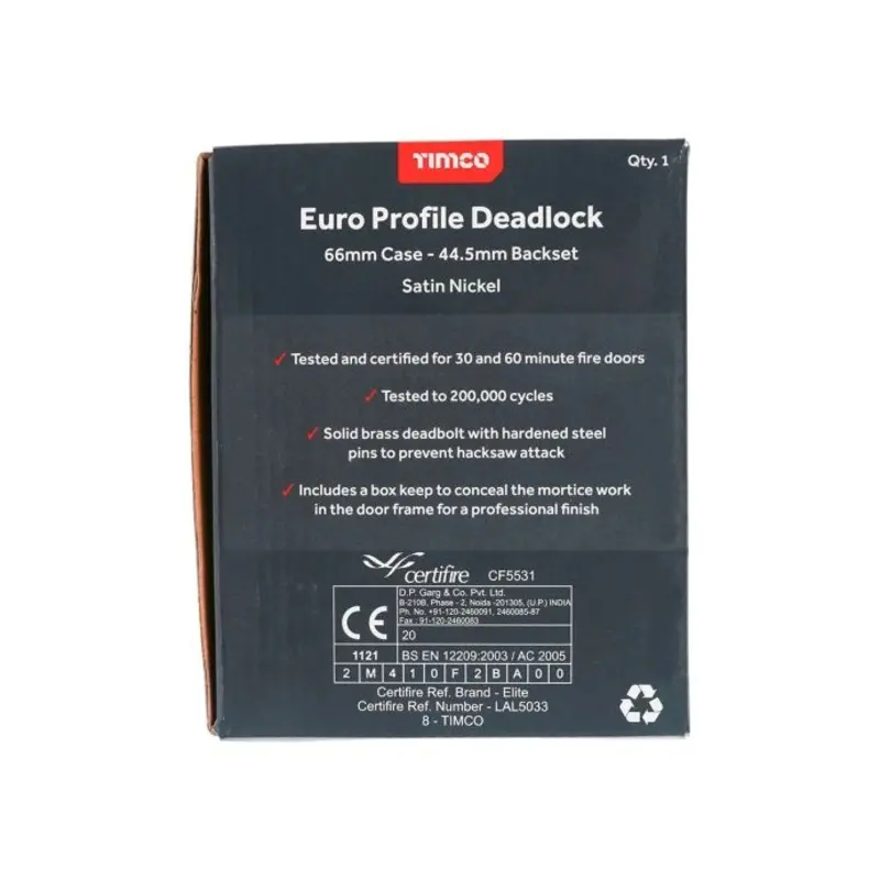TIMCO Euro Deadlock Satin Nickel - 66mm